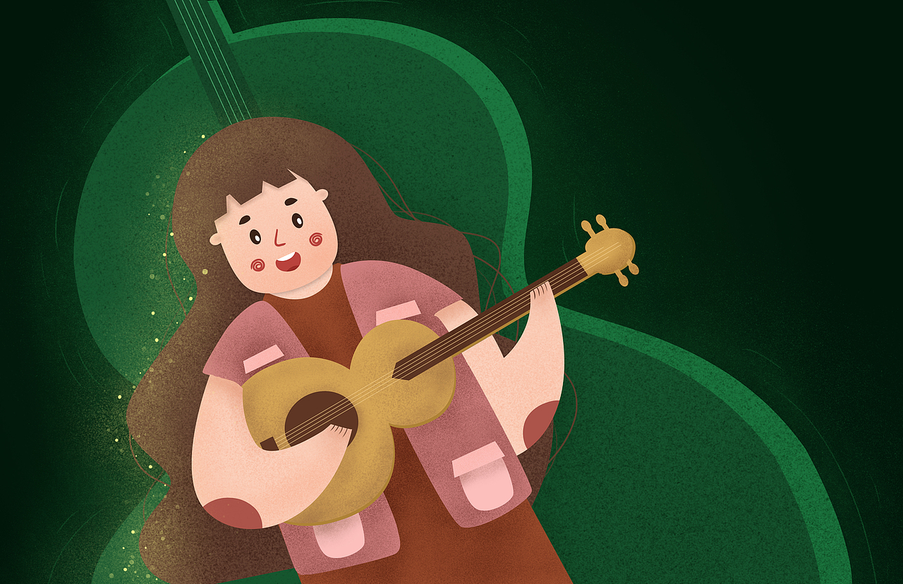 吉他女插画