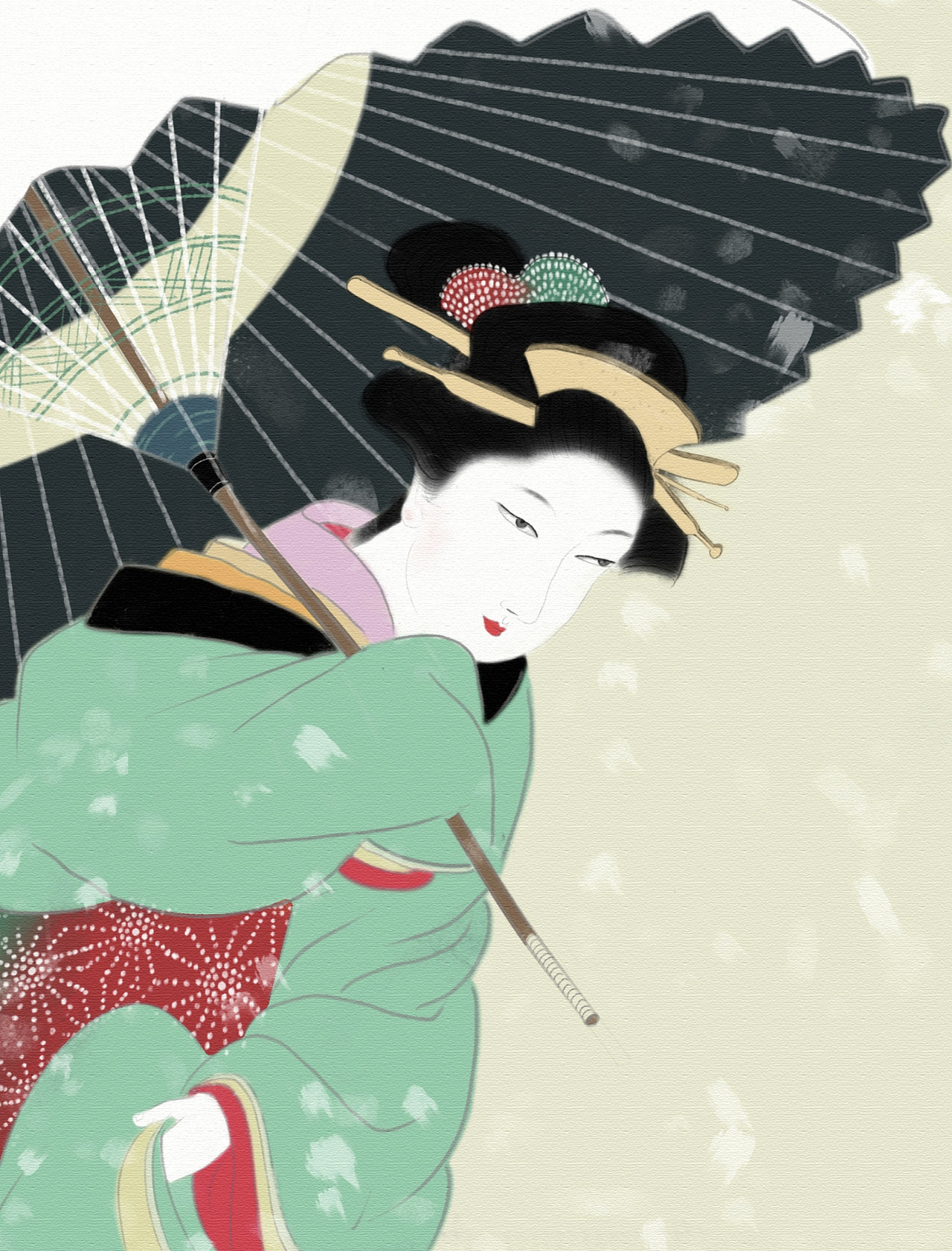 燕山雪花大如席,片片吹落美人肩。