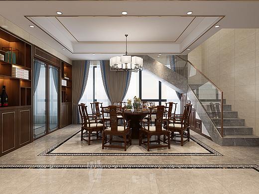 新中式大别墅客餐厅+书房