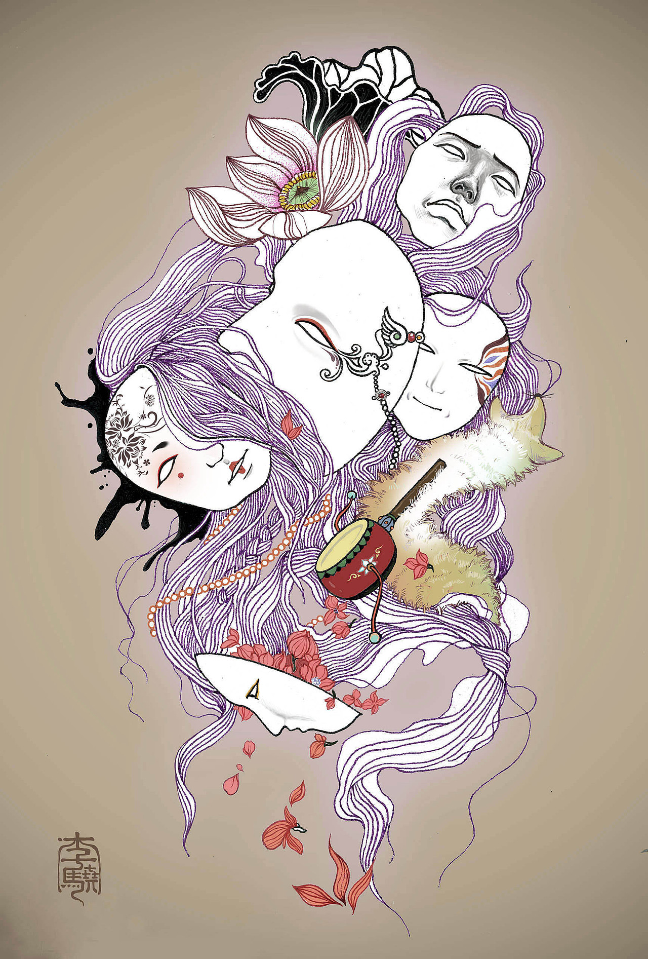 面具 | 线条插画（图ZNTQ1NDY2MA==） - 创作习作 - 站酷设计师muzimayao原创素材 - 站酷ZCOOL