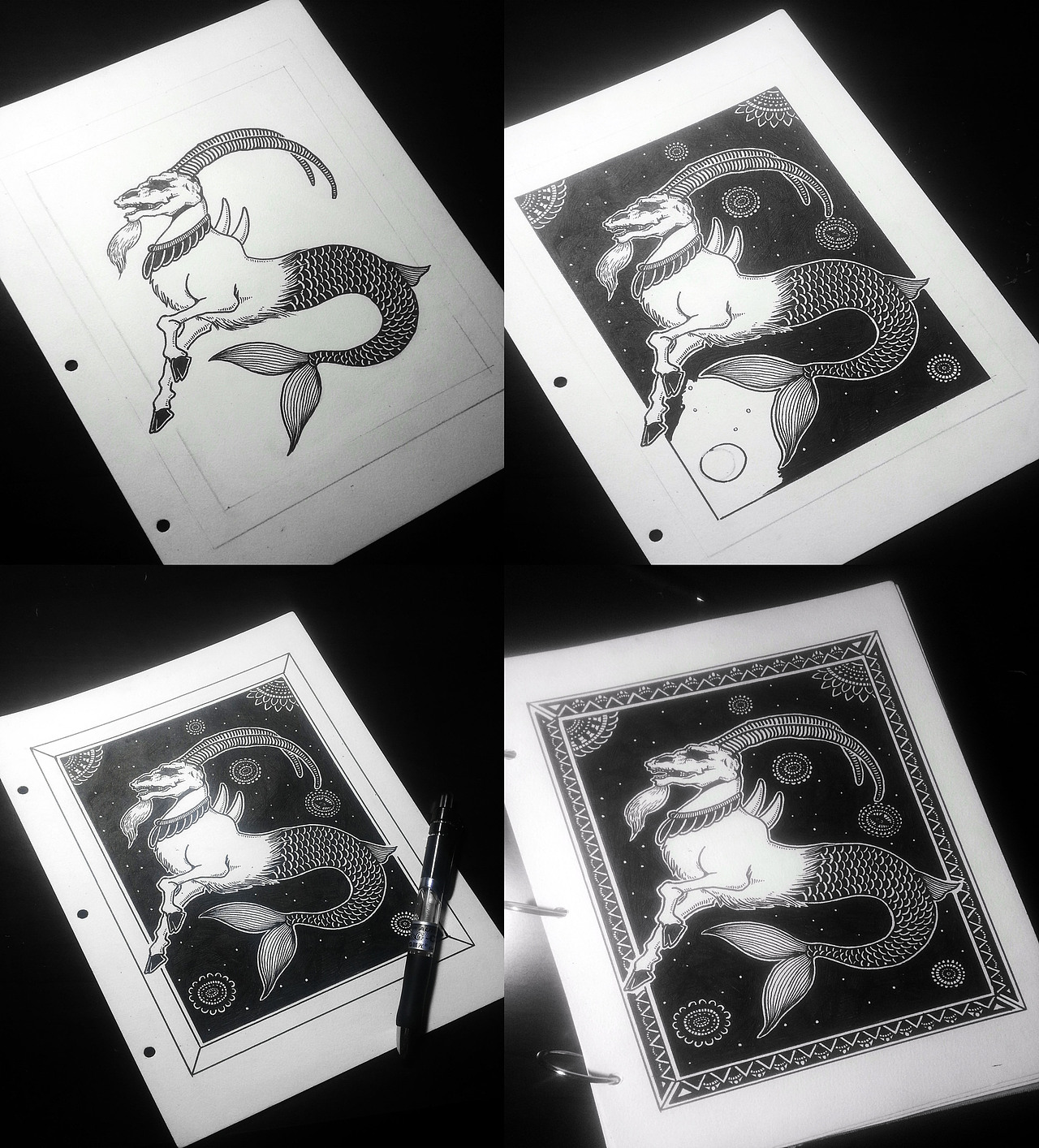 黑白纯手绘—暗黑星座系列 附绘制过程（图ZMTkwMDAyNTI=） - 新锐潮流插画 - 站酷设计师墩小贤原创素材 - 站酷ZCOOL