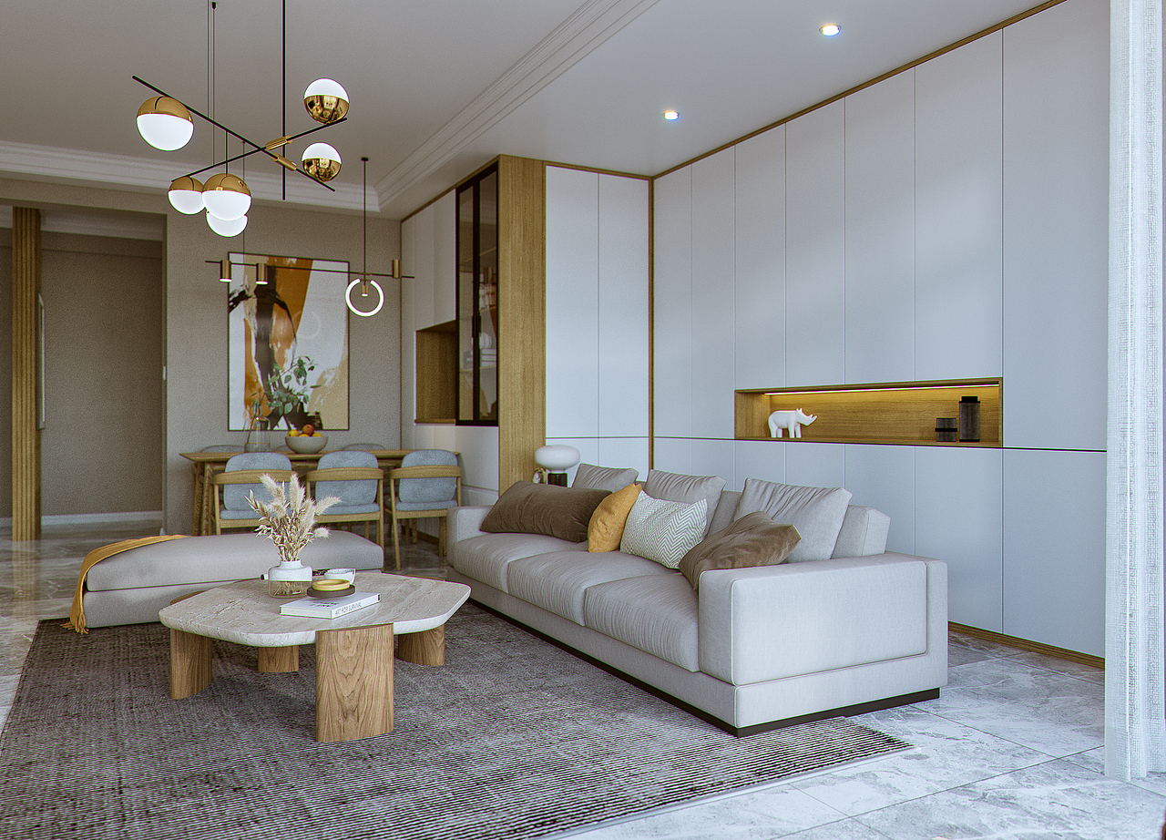 现代家装表现玄关客餐厅主卧