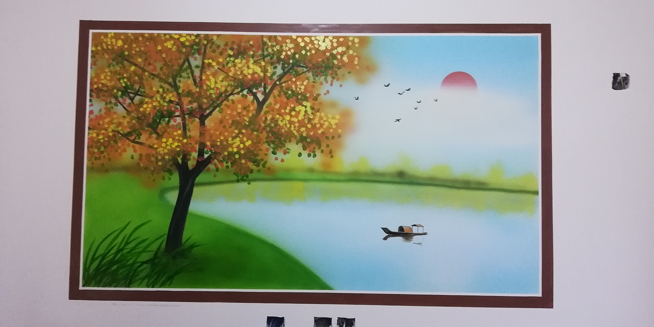 国画山水风水墙绘城市风光迎客松家装装饰画风景油画