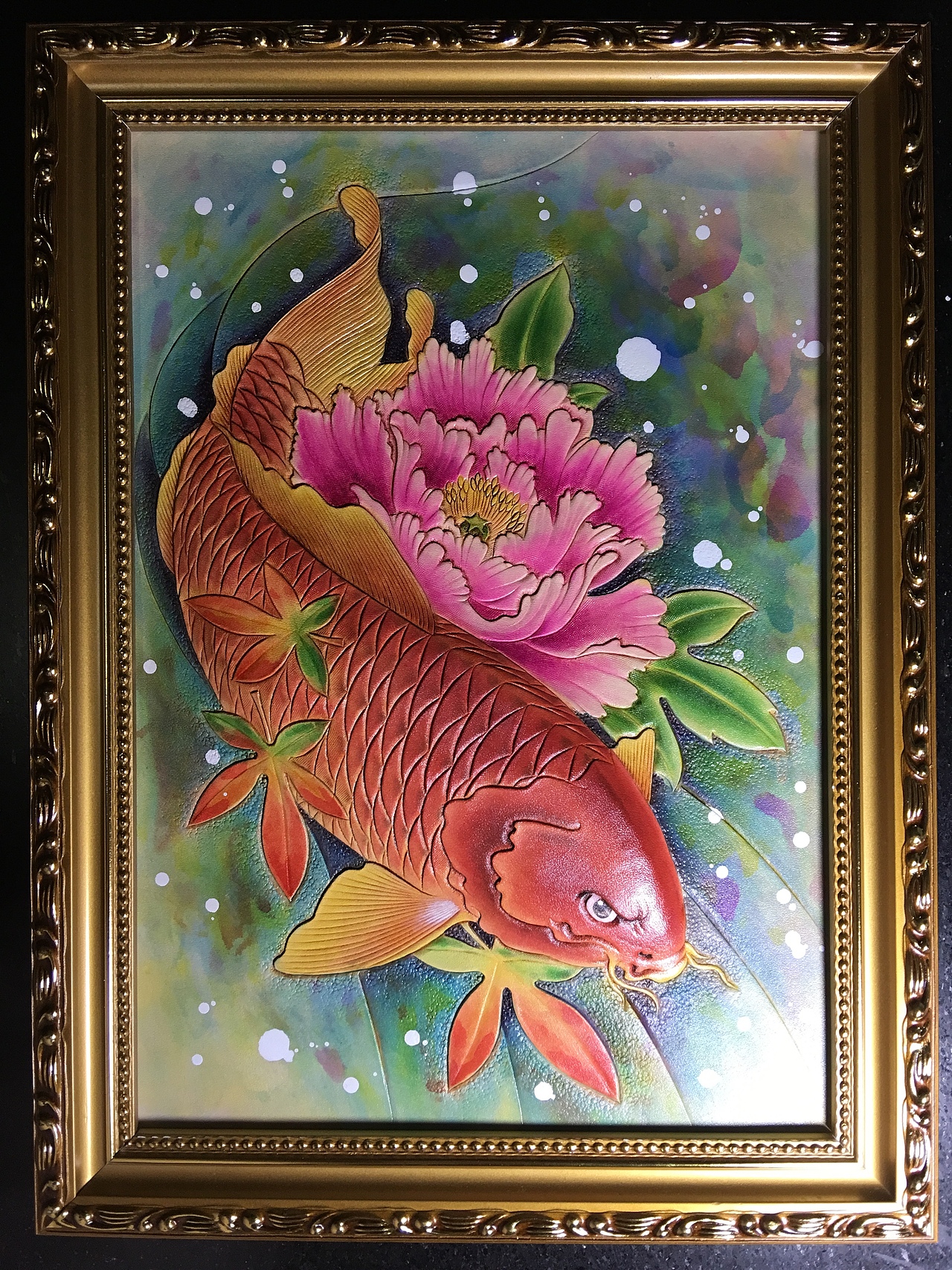 皮雕画—-富贵锦鲤