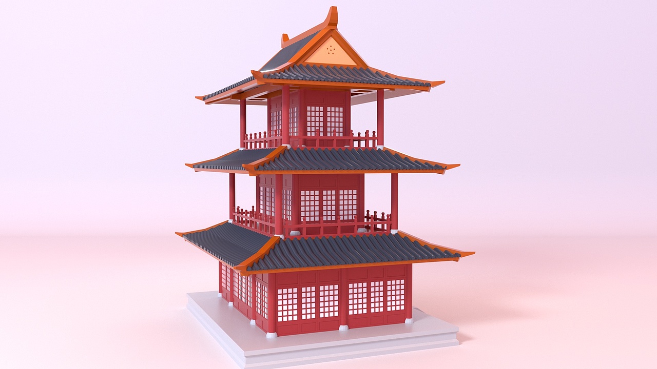 国风古建筑-c4d模型