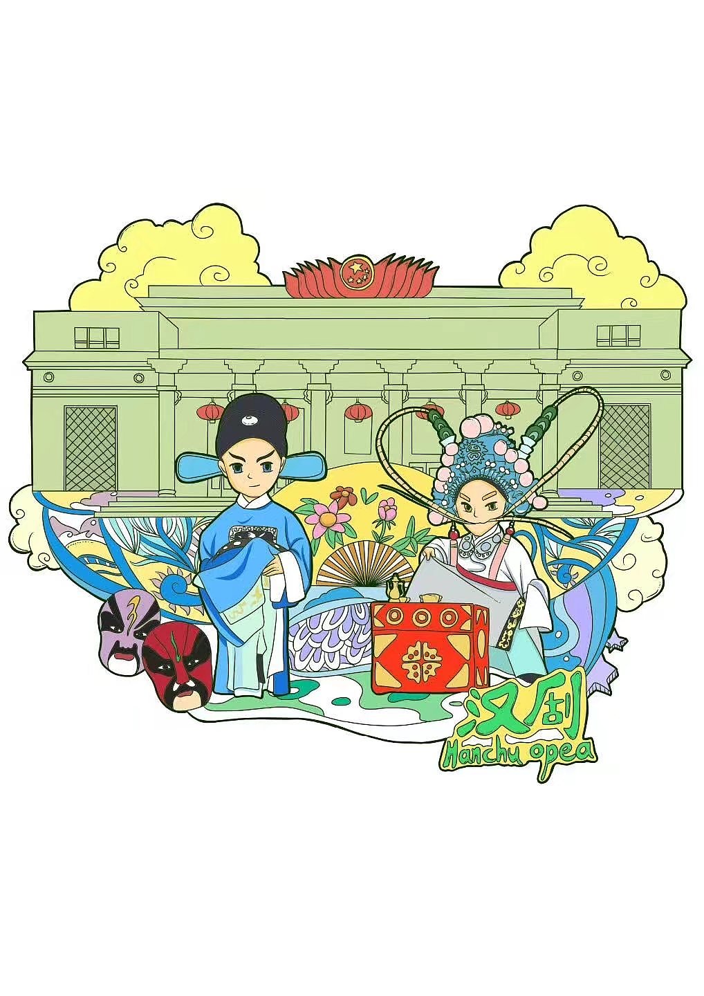 关于武汉文化形象明信片|插画|商业插画|手艺人tz - 原创作品 - 站酷
