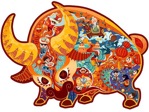 国风牛年儿童插画2021贺新春