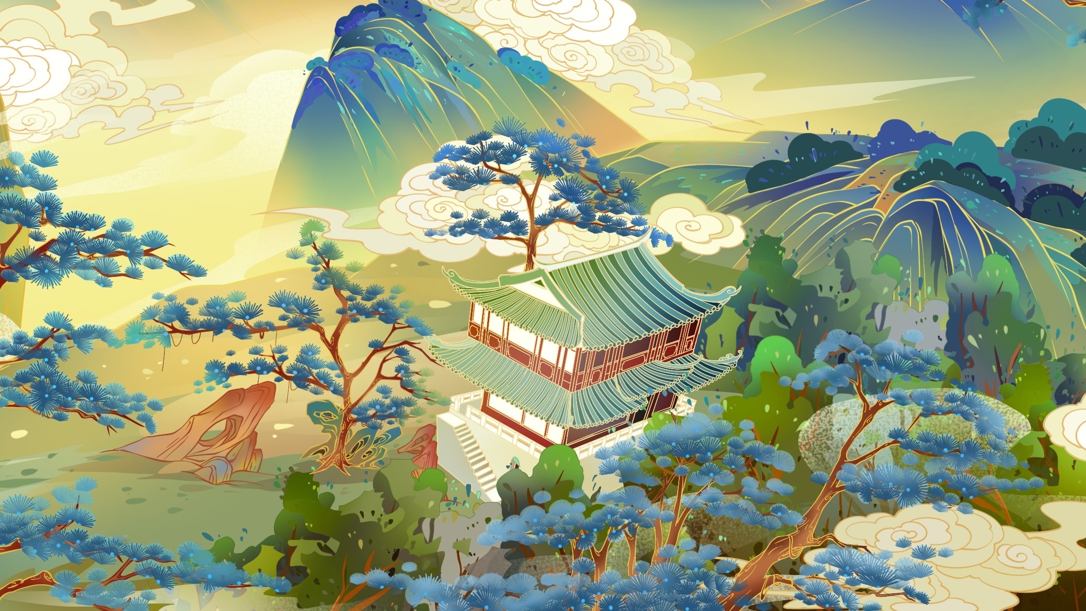 武夷山手绘风景图图片