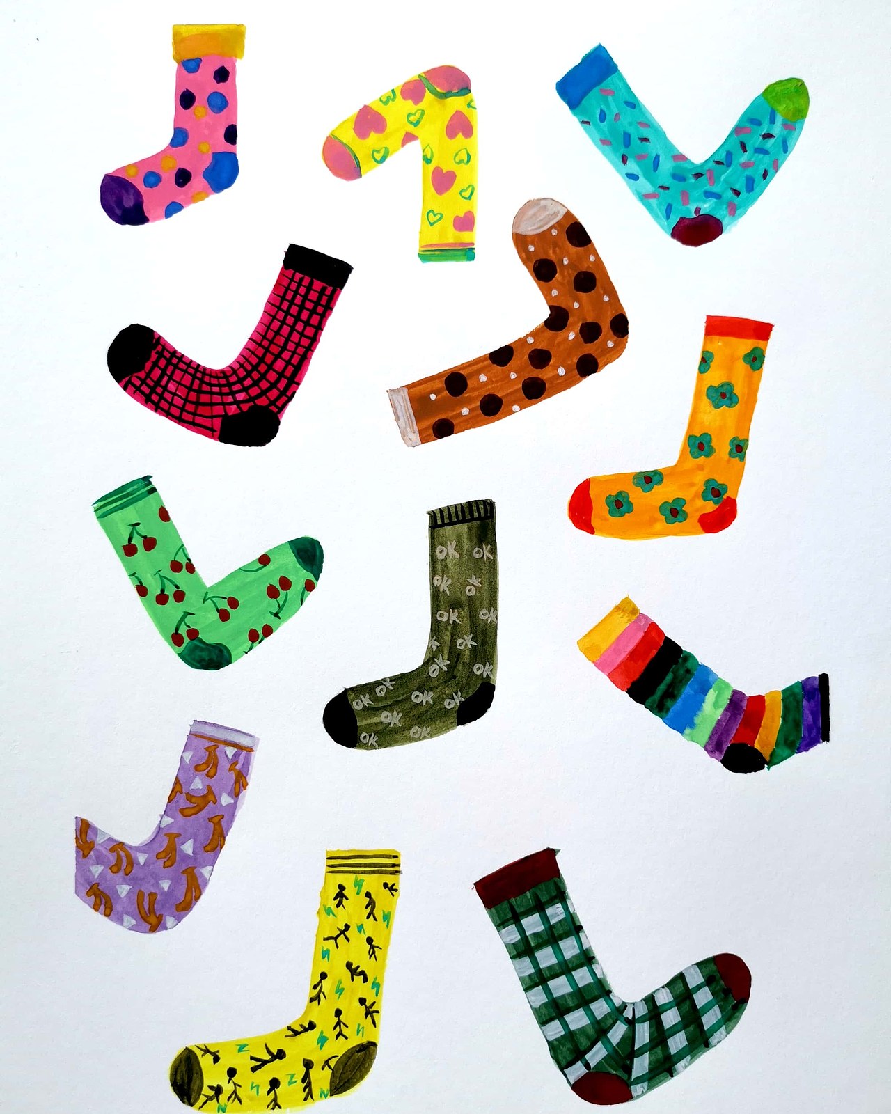 原创《socks》手绘综合材料插画（图ZMjA0MDE3NzQ0） - 创作习作 - 站酷设计师shasha插画原创素材 - 站酷ZCOOL