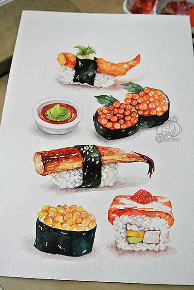 金鱼手绘美食——寿司一箩筐