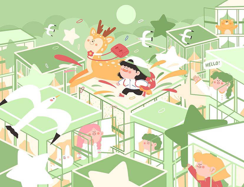 儿童彩色笔包装插画～