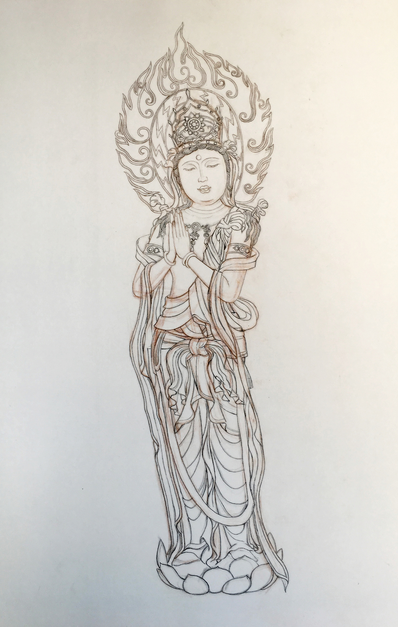 山西大同市华严寺佛教彩塑合掌露齿菩萨像