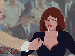 《西西里的美丽传说》电影海报插画，玛莲娜·斯科迪亚