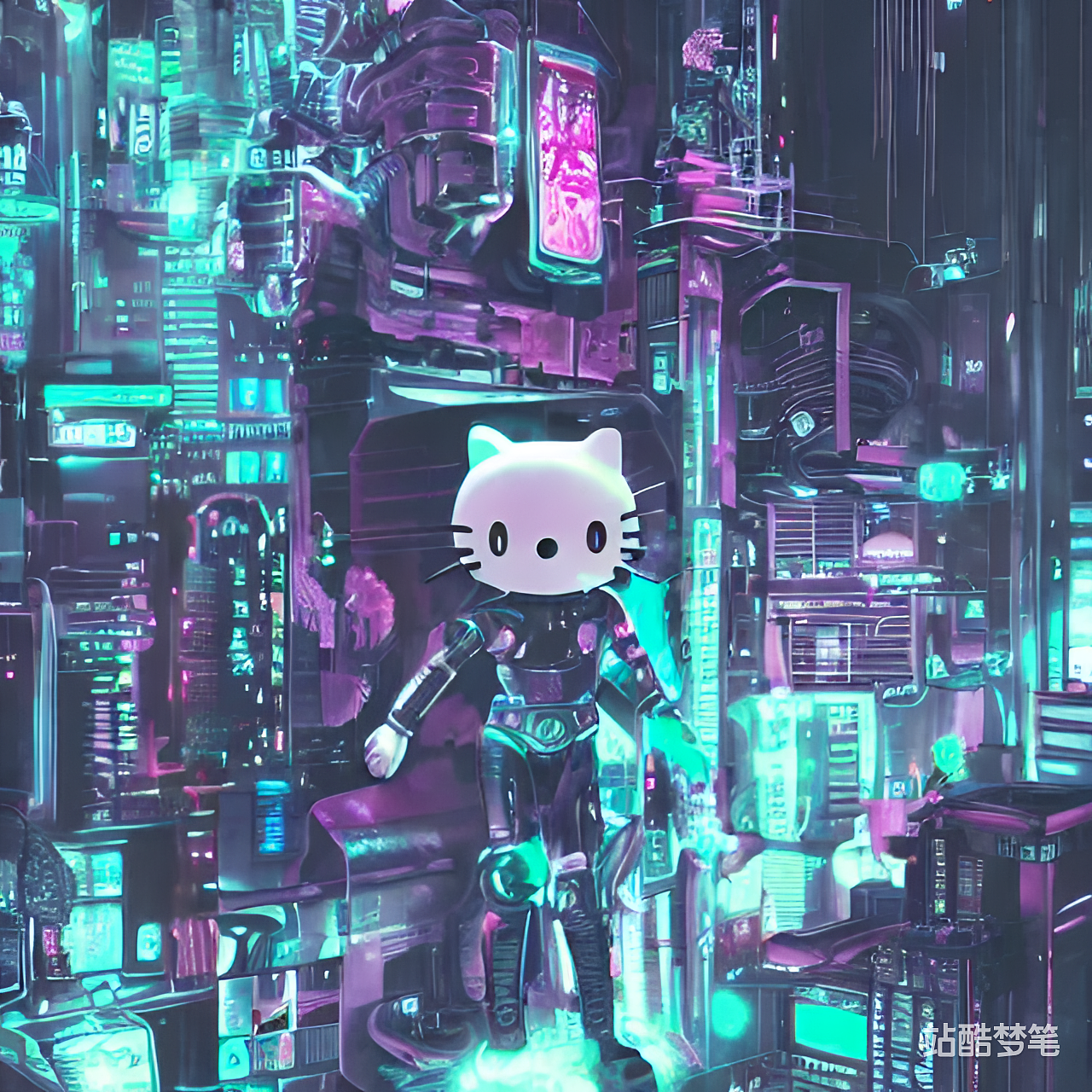 #站酷梦笔#机械Hello Kitty,赛博朋克