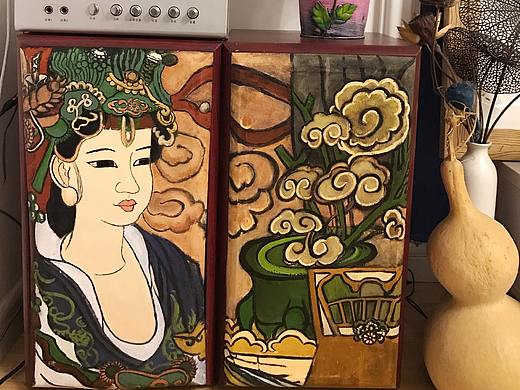 手绘音响机箱  永乐宫壁画仿古创作