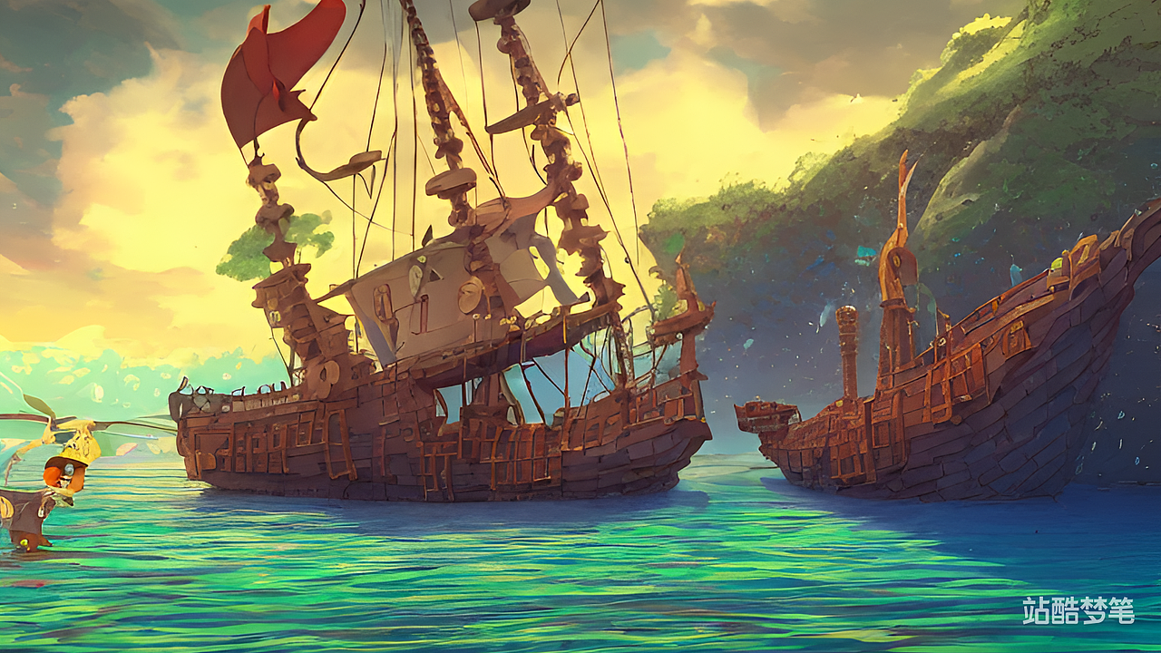 #站酷梦笔#古时候，在海底城市搜罗宝物的海盗（图ZMzM1ODUyOTUy） - AI作品 - 站酷设计师一抹水墨描丹青原创素材 - 站酷ZCOOL
