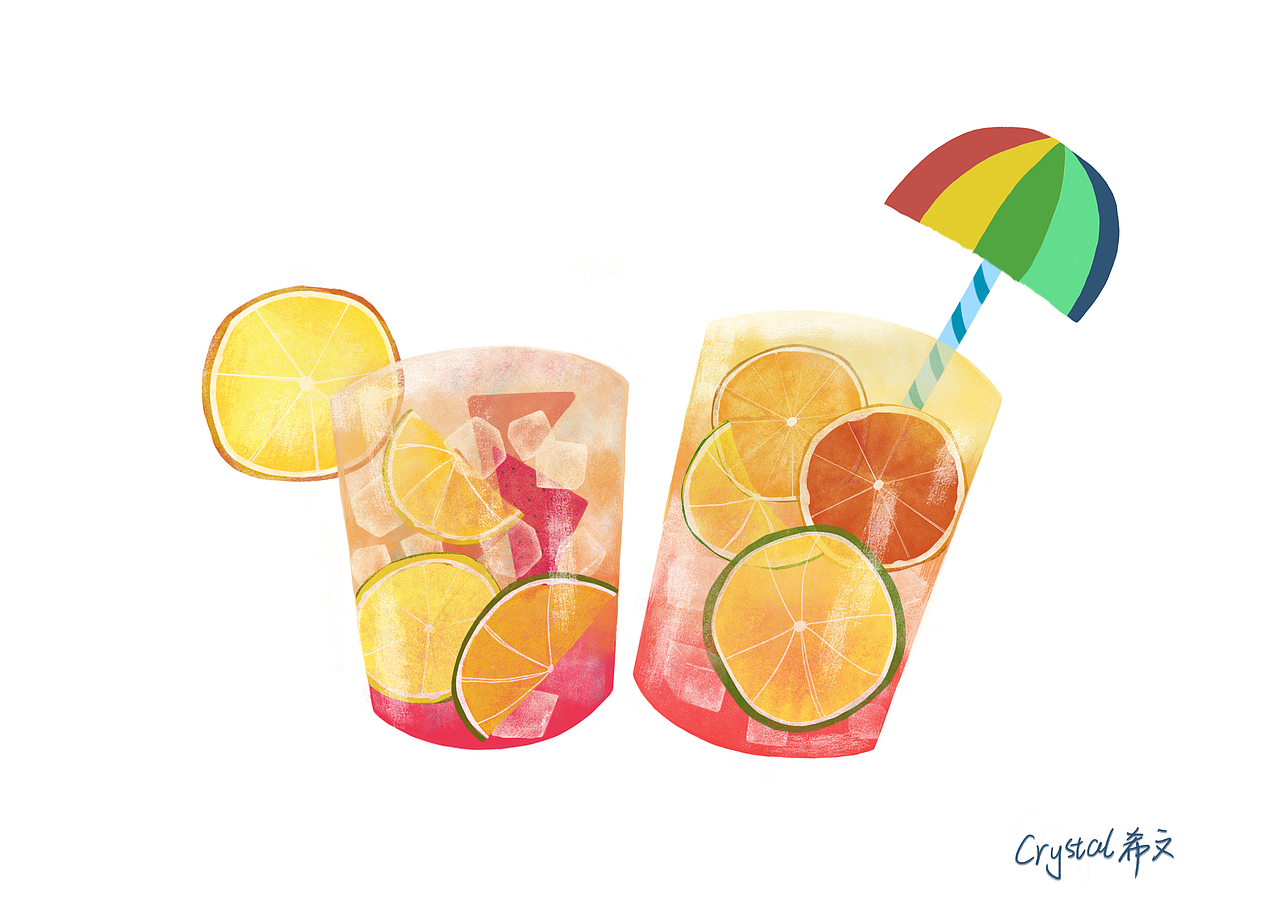 冰饮，清凉一夏（图ZMTY1NTE2NTQw） - 艺术插画 - 站酷设计师Crystal希文原创素材 - 站酷ZCOOL