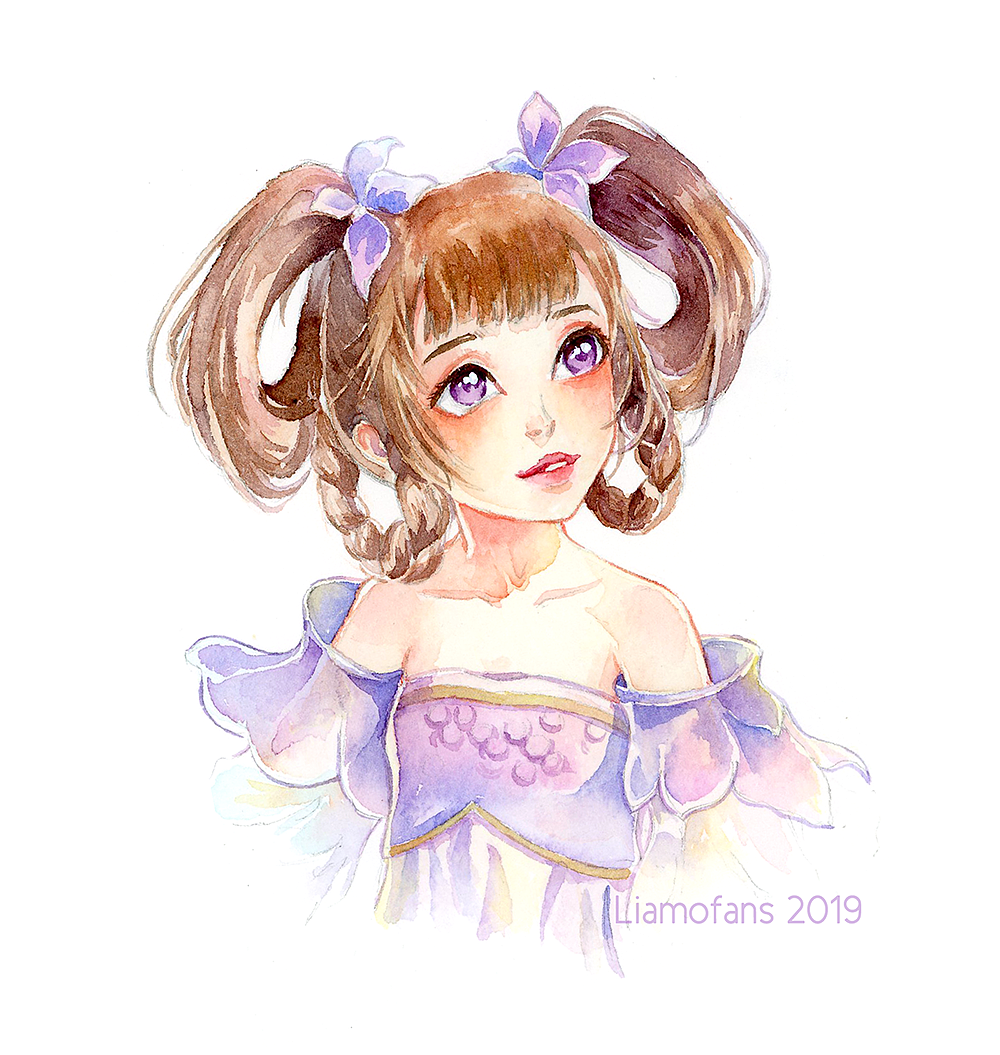 水彩插画小乔丁香结王者荣耀