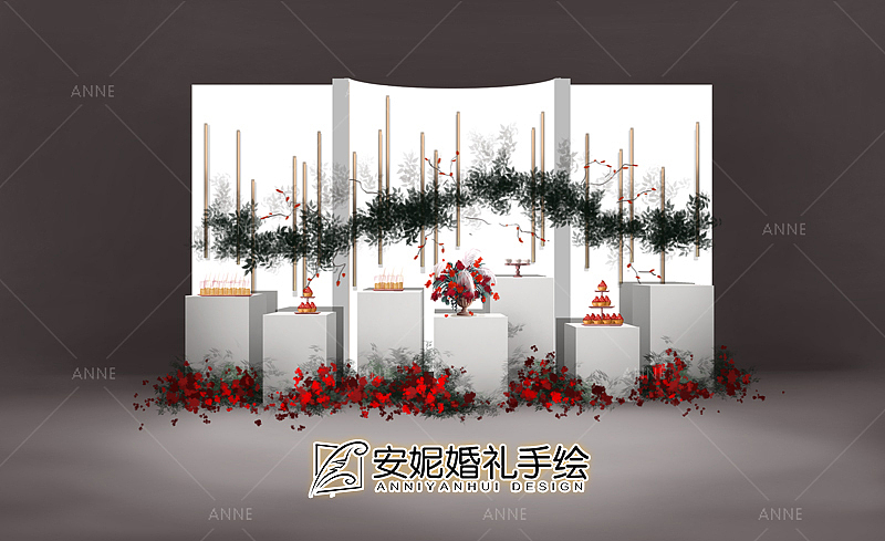 红色点缀 甜品区 安妮婚礼手绘（图ZMTUxMzY3MzQw） - 舞台美术 - 站酷设计师安妮婚礼手绘原创素材 - 站酷ZCOOL