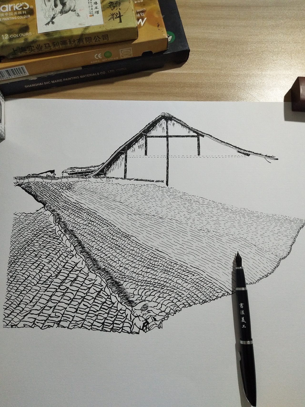 钢笔画《古屋巷子》