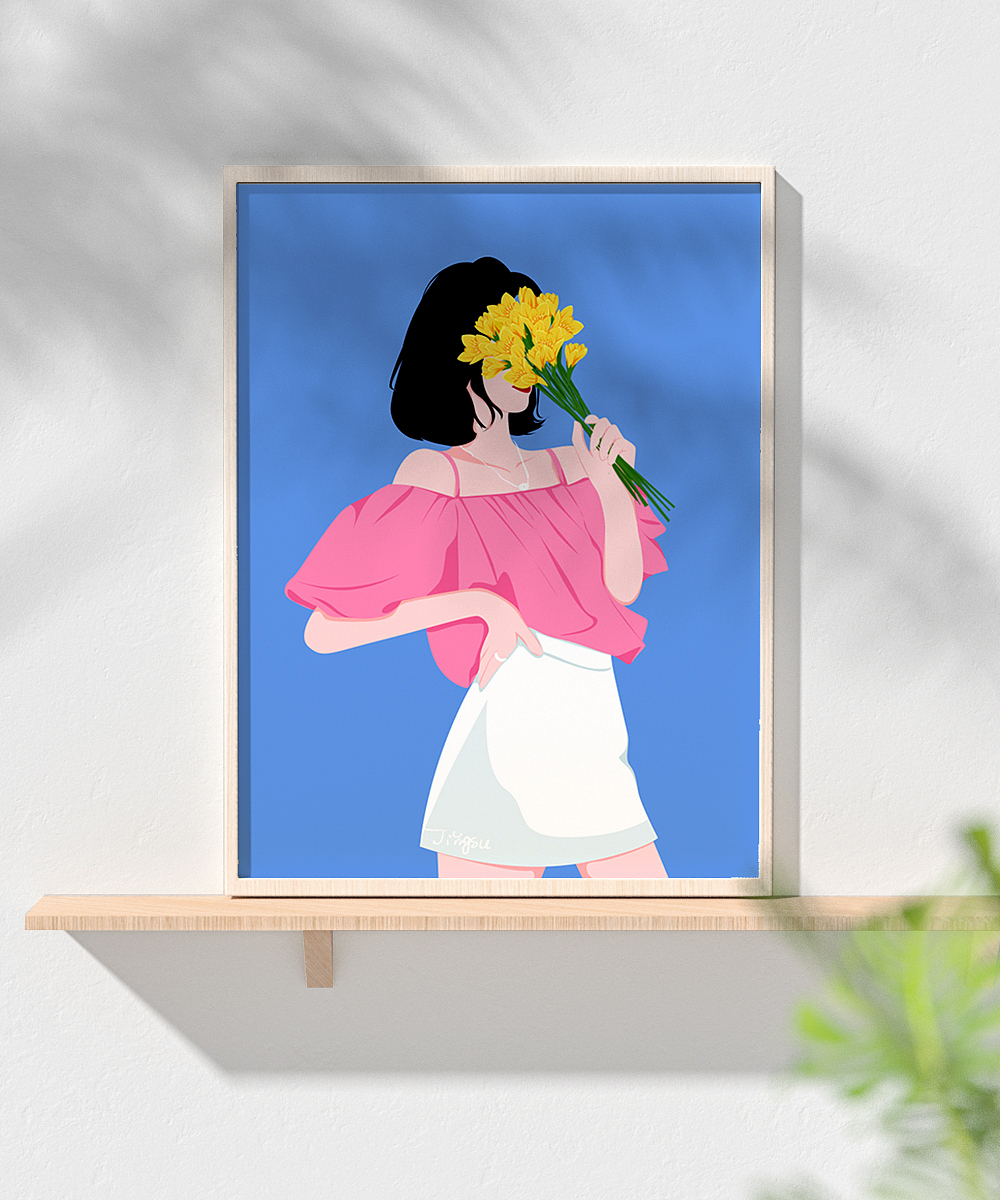 马卡龙色系女生插画