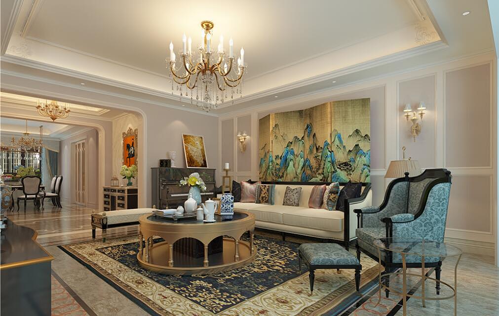 建业海马九如府大平层220平美式乡村风格装修案例