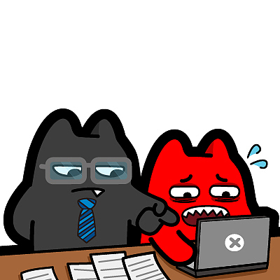 i23【魔鬼猫表情-压力】#半身 双子 电脑 文件 加班 老板 工作 指导