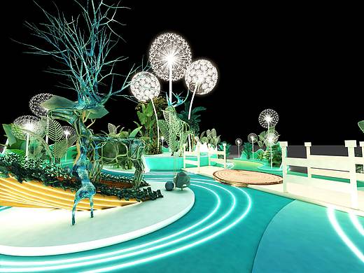 3D效果图▪绿色森林美陈拍照打卡区设计