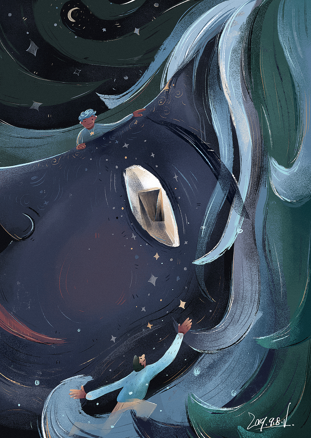 原创插画《有星星，有月亮》（图ZMjMxNDA3NDA4） - 商业插画 - 站酷设计师画非话原创素材 - 站酷ZCOOL