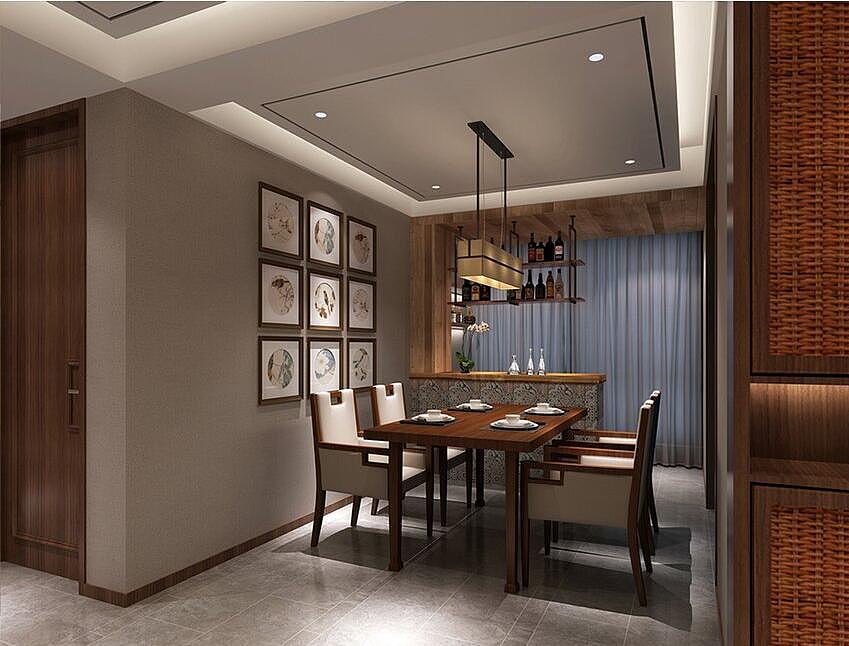 永恒理想世界装修效果图150平新中式风格三室两厅设计--餐厅