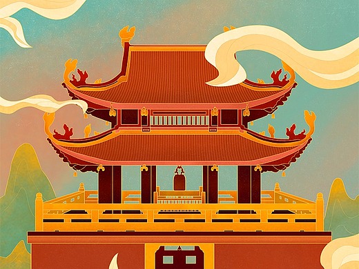 中国风建筑插画练习,也是原创