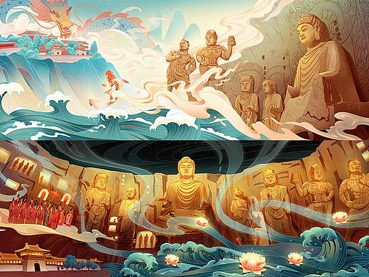 国潮插画  |  龙门石窟
