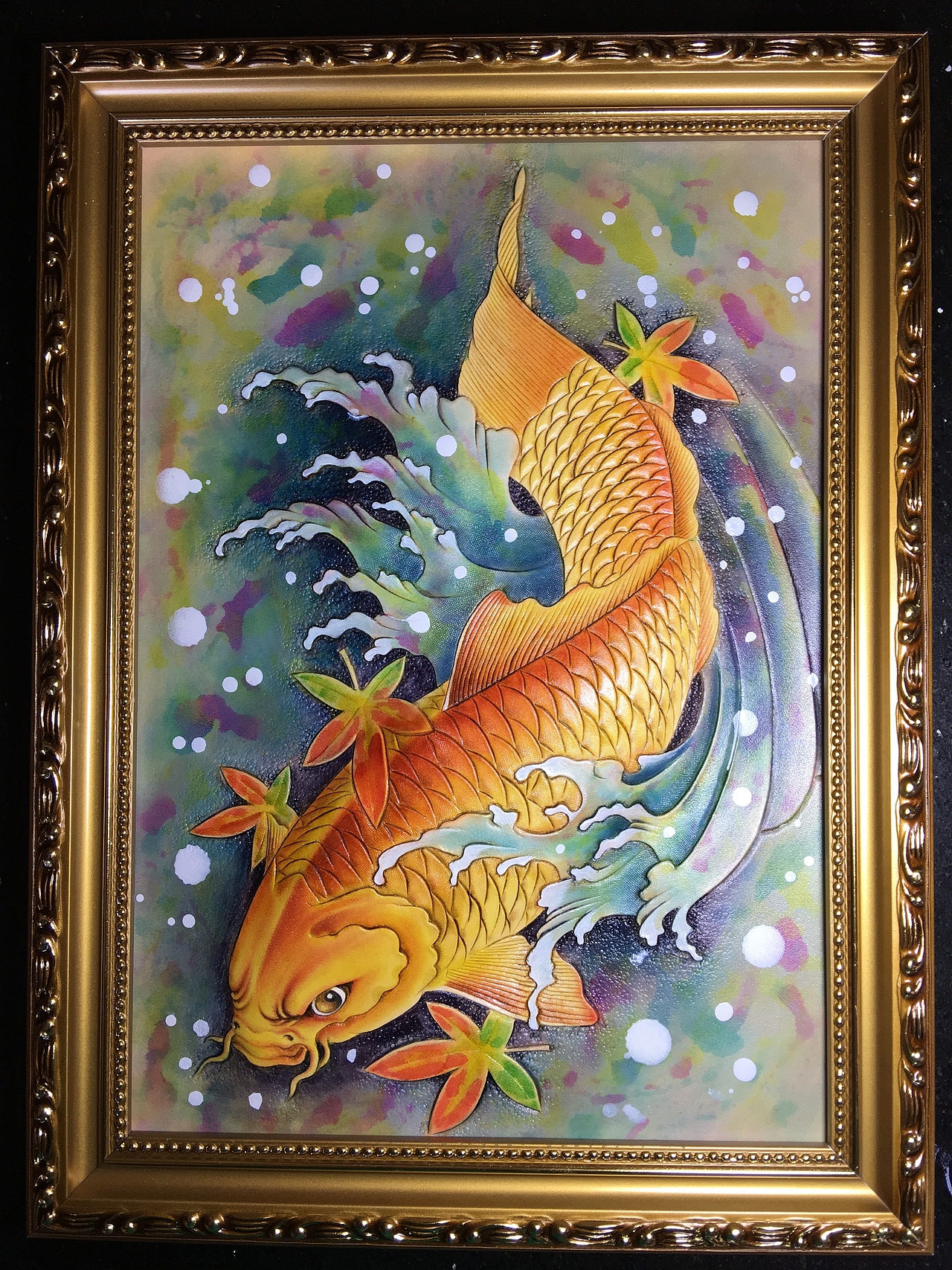 皮雕画—中华锦鲤