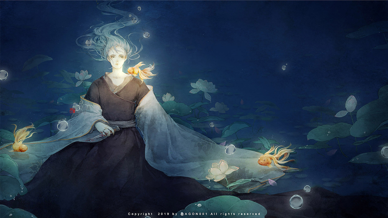 莲影华池图。（图ZMTU1NjU3MjY4） - 商业插画 - 站酷设计师无敌阿贡原创素材 - 站酷ZCOOL