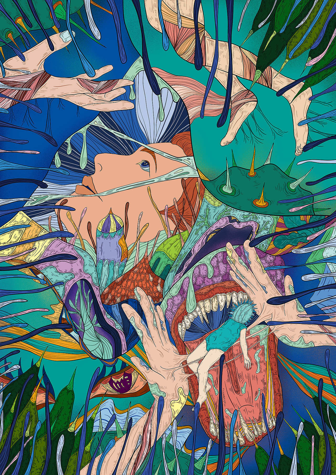 弗洛伊德人格理论插画联想