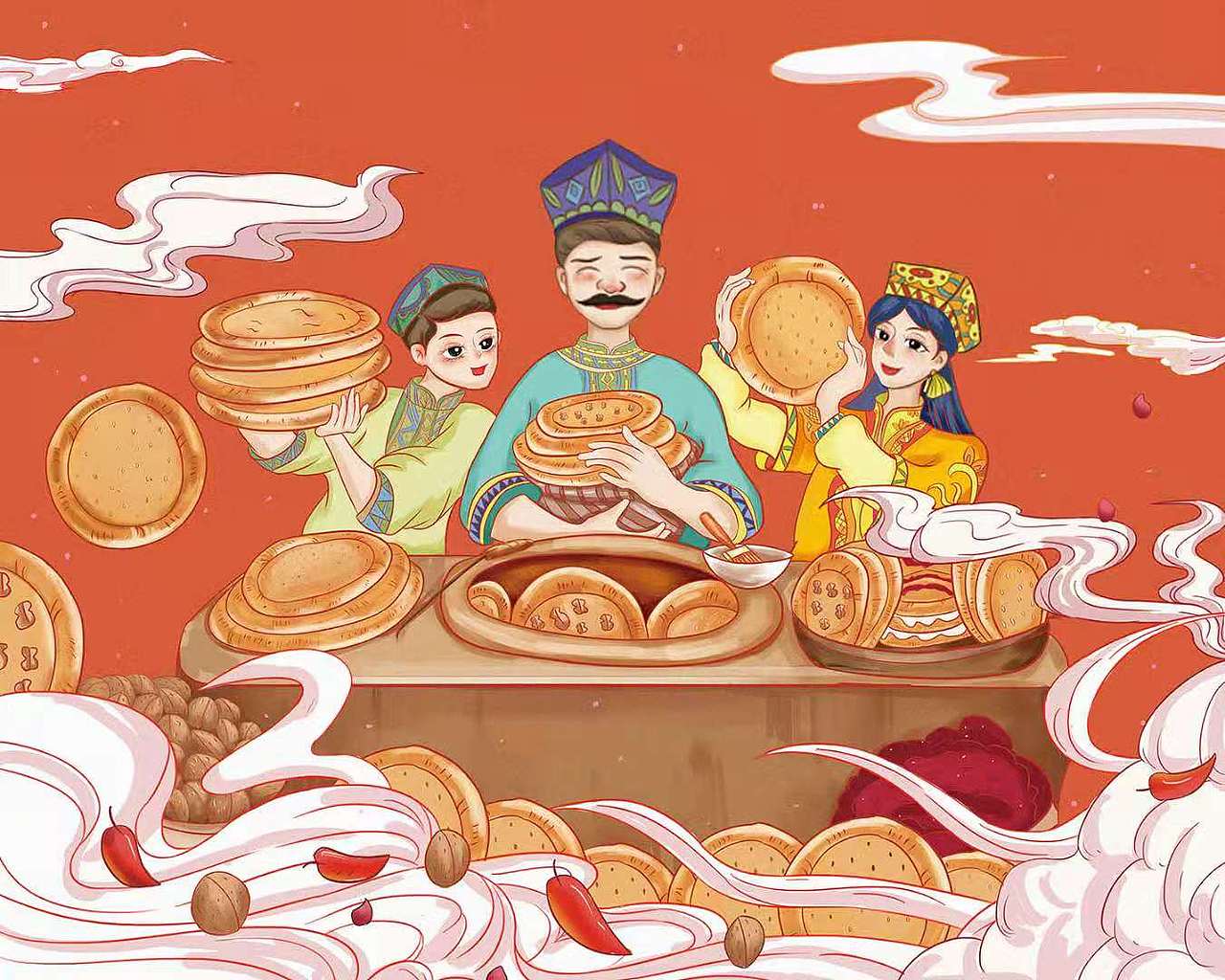 新疆馕饼（图ZMjY3MTA3MDU2） - 商业插画 - 站酷设计师婷子TT原创素材 - 站酷ZCOOL