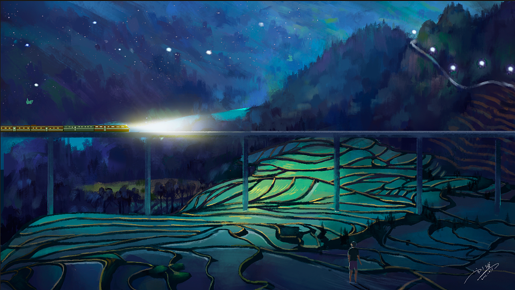 梯田上的火车（图ZNTIyNjU4MTI=） - 创作习作 - 站酷设计师早文吕原创素材 - 站酷ZCOOL