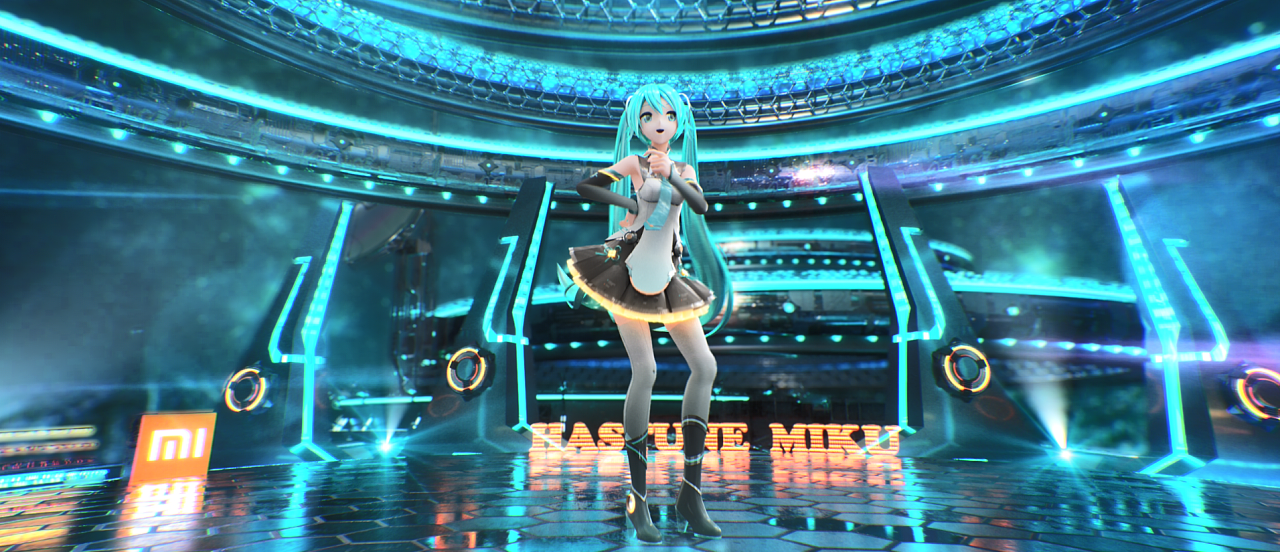 在此项目中我们使用三维搭建了初音的舞台与未来城市等多个符合小米