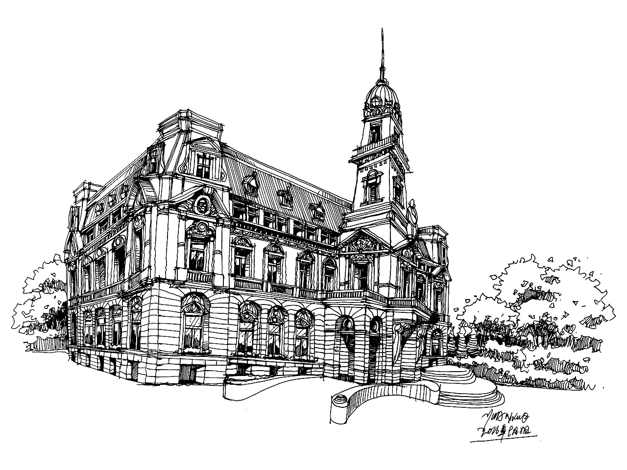 发一波近期钢笔手绘建筑作品