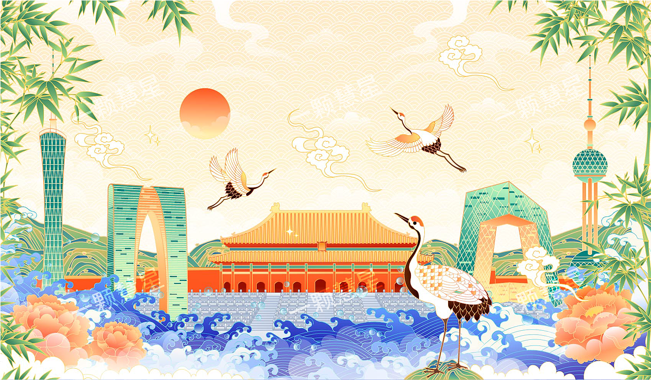 国风园林山水（图ZMjU2NTE0NTIw） - 商业插画 - 站酷设计师晚风在画画原创素材 - 站酷ZCOOL