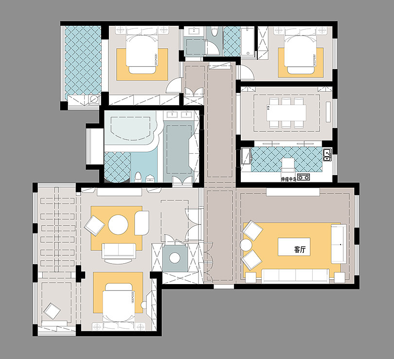 思念果岭国际社区340平大平层混搭风格装修效果图（图ZMTE4NDc1OTA4） - 家装设计 - 站酷设计师美巢装饰花园路店原创素材 - 站酷ZCOOL