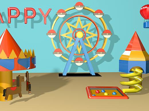 游乐园Happy气球-C4d