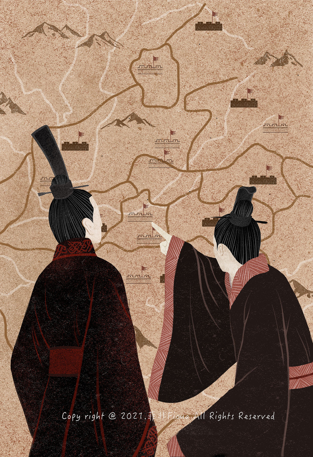 《孙子兵法》封面及内页插画_菲非fiona-站酷zcool