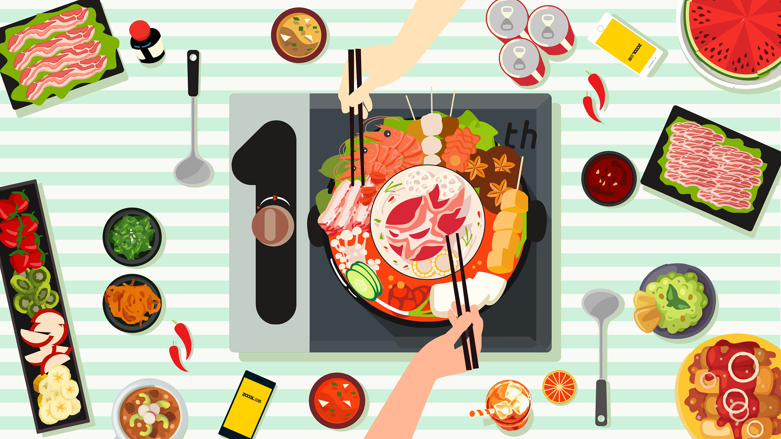 一起来吃火锅庆祝一下啦~|插画|艺术插画|咕噜张小盒 - 原创作品
