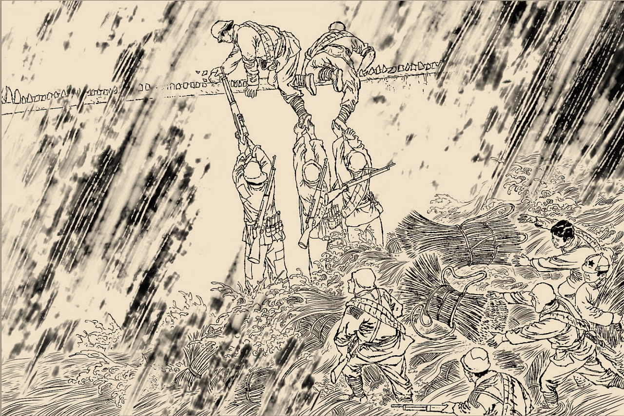 抗战连环画写实漫画线稿场景速写人物速写线描