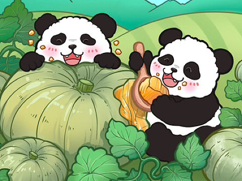 熊猫与南瓜包装插画