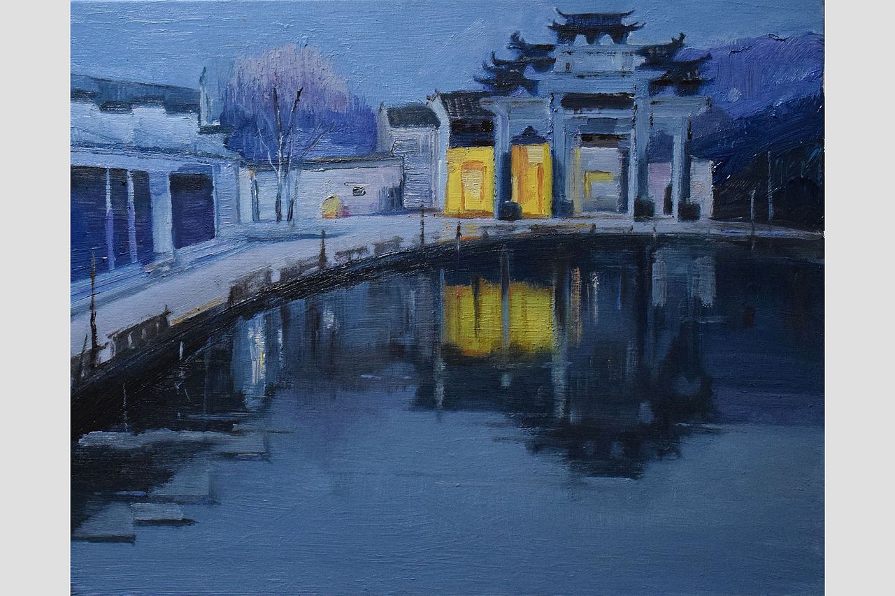 风景油画徽式建筑