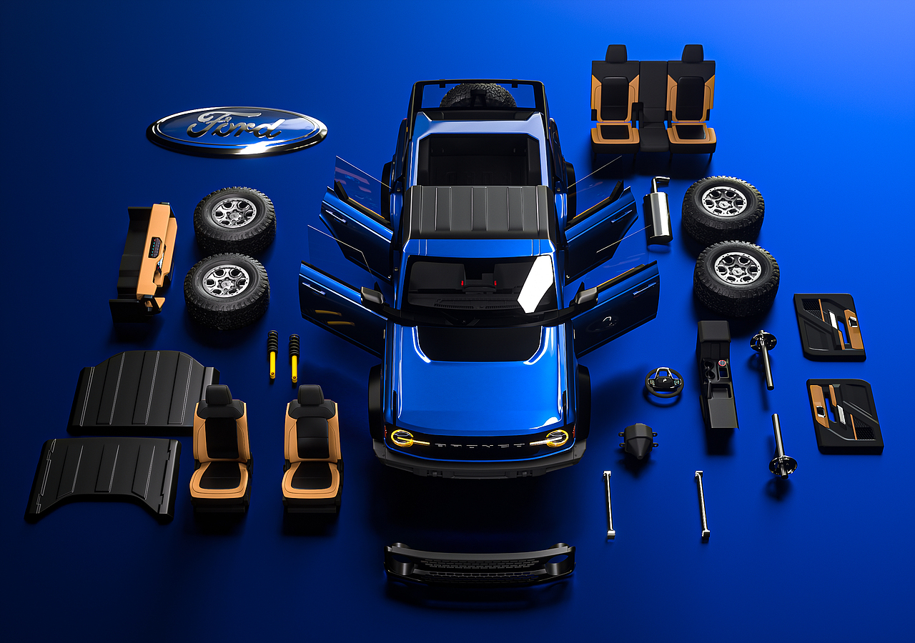 福特烈马Bronco 拆解 三维渲染