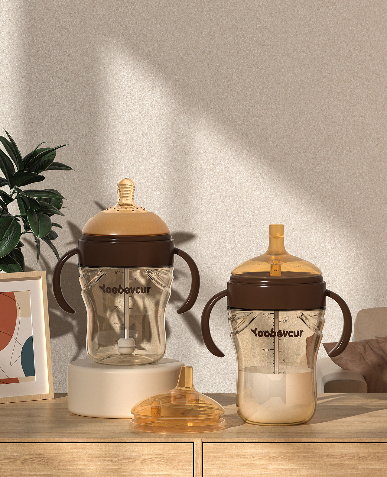 电商母婴奶瓶渲染图~日系复古风格排版