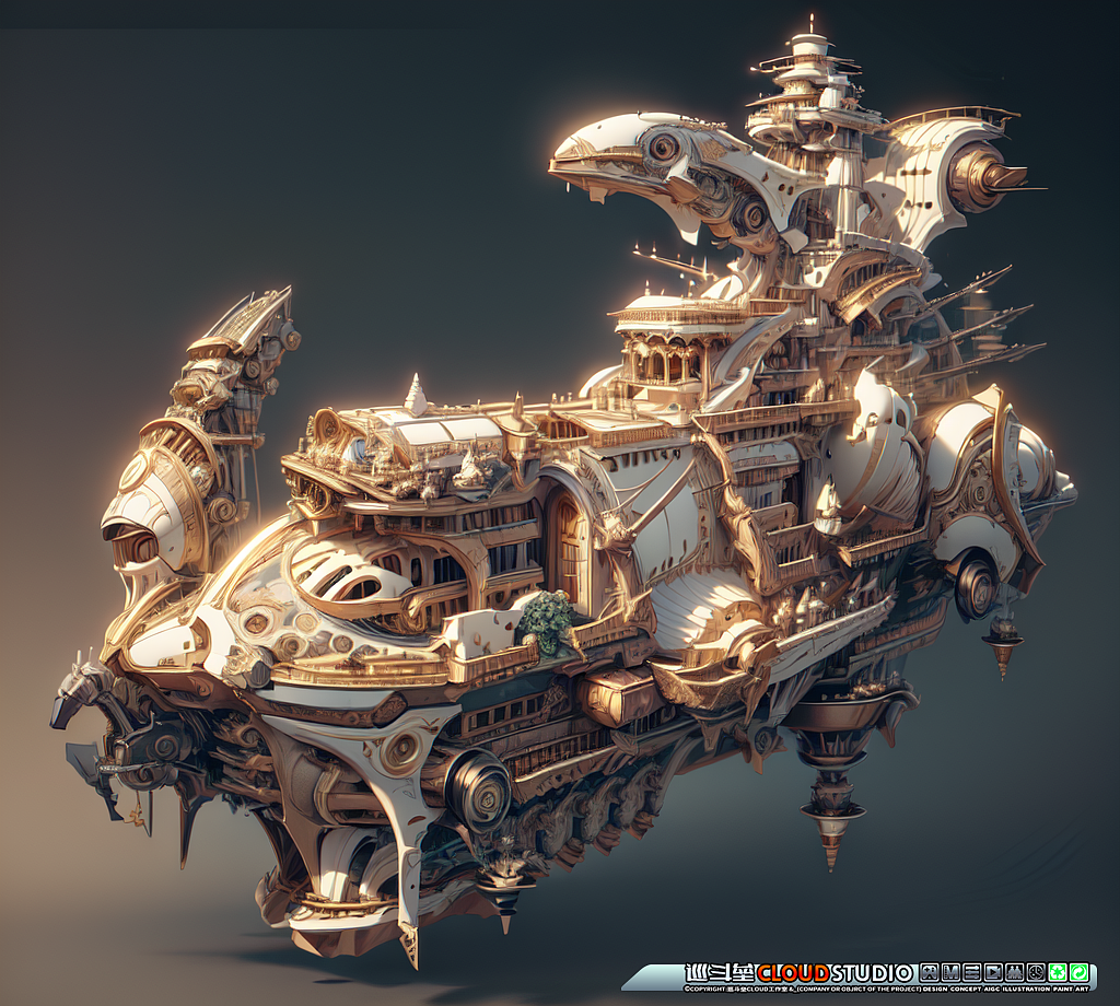 SD原画 多模型底图设计 飞艇建筑